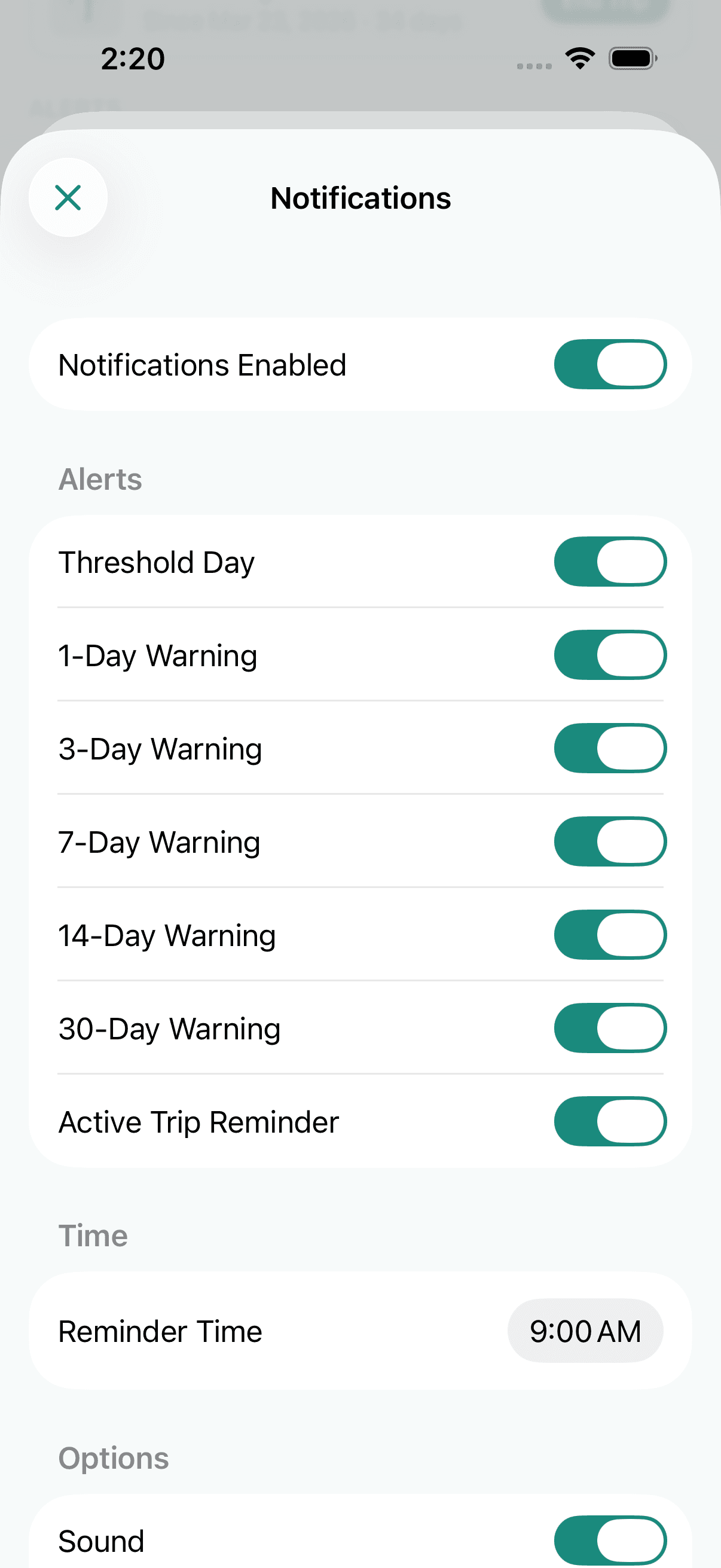 Tax Days notification settings screen