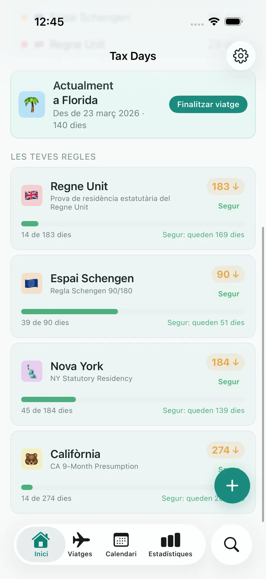 Tax Days dashboard with rule progress bars for multiple jurisdictions