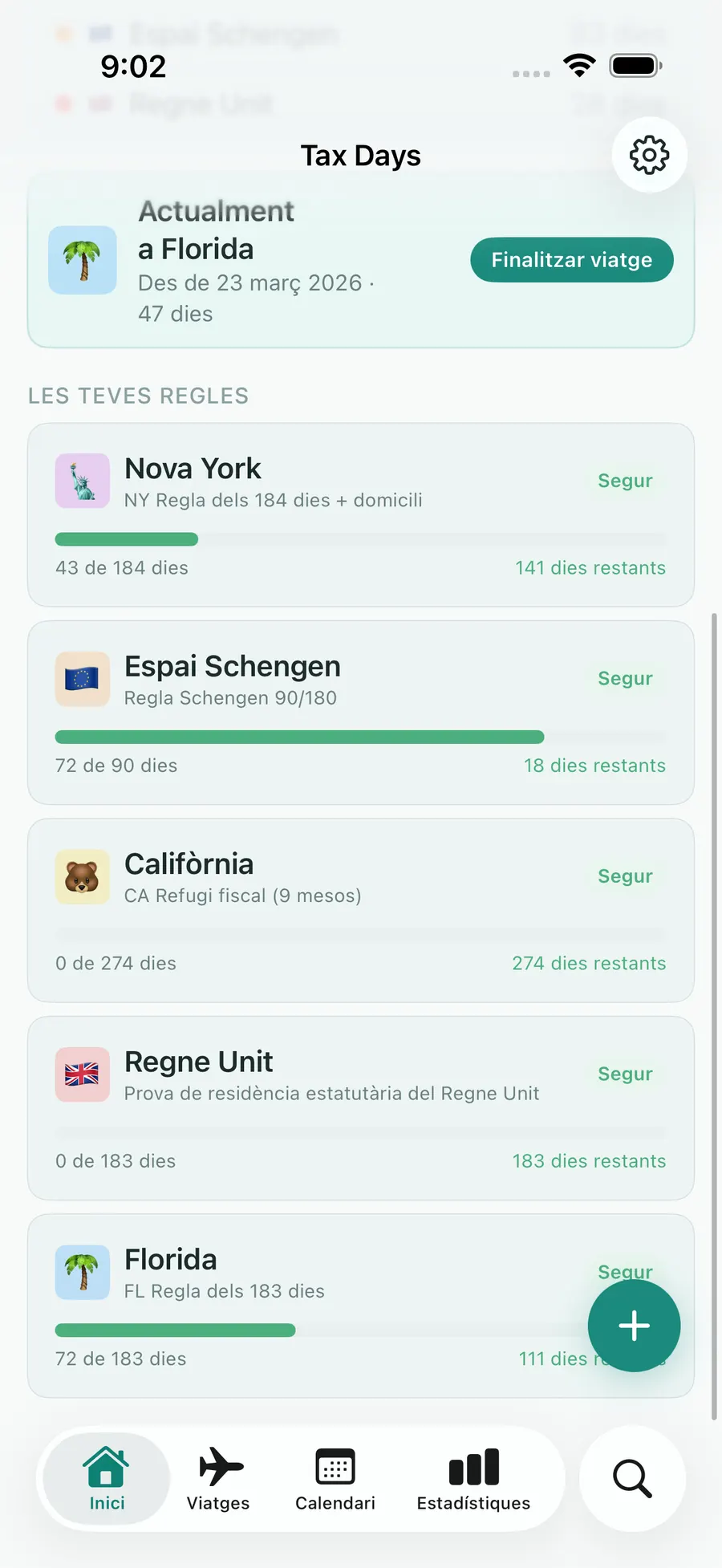 Tax Days dashboard with rule progress bars