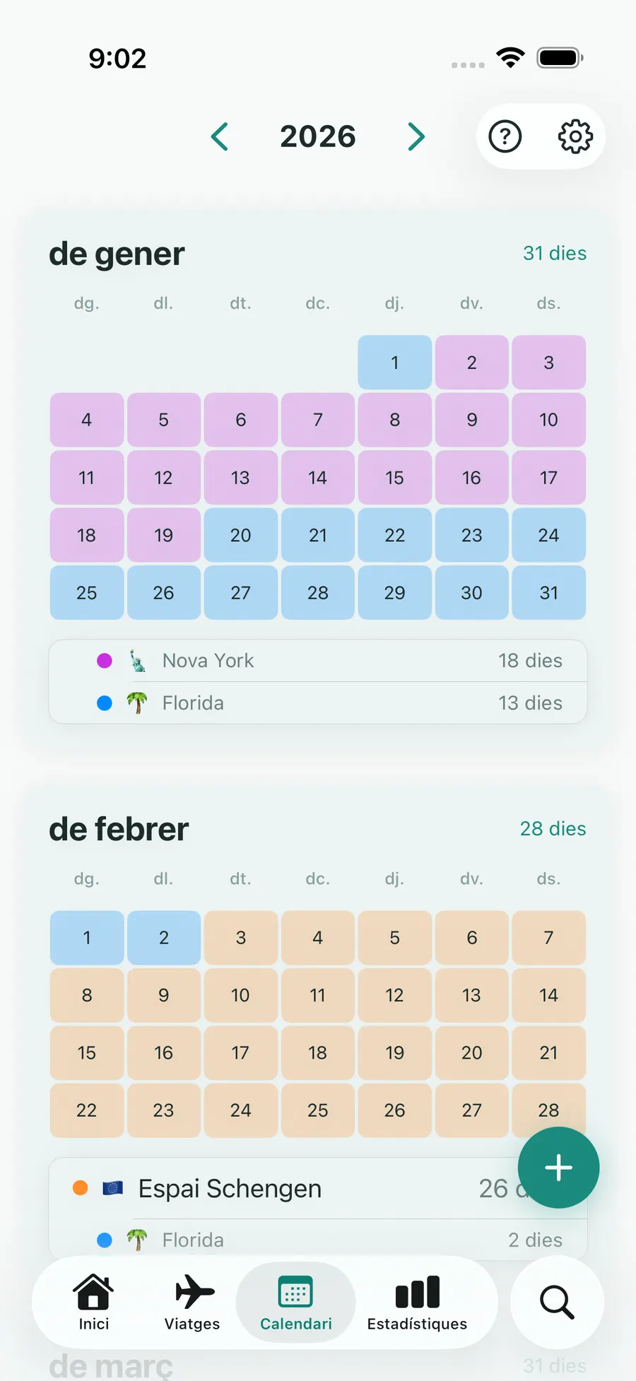 Tax Days calendar screen with trips highlighted across months