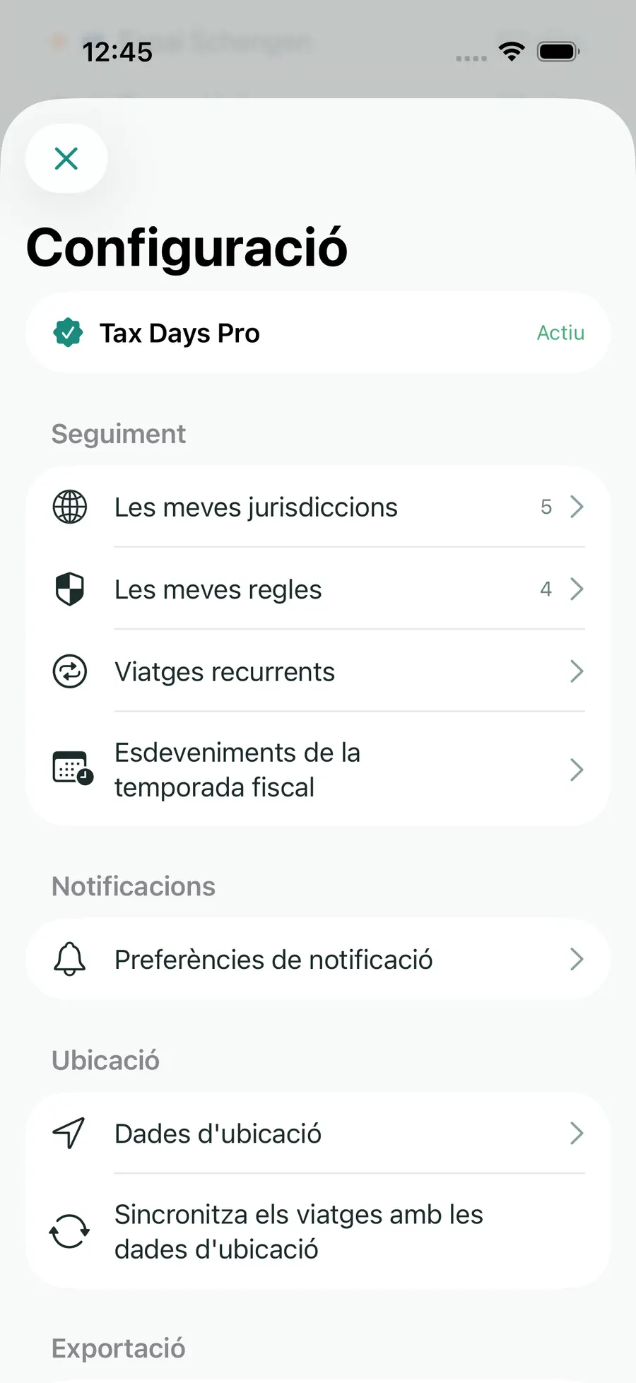 Tax Days settings showing supported jurisdictions and rules
