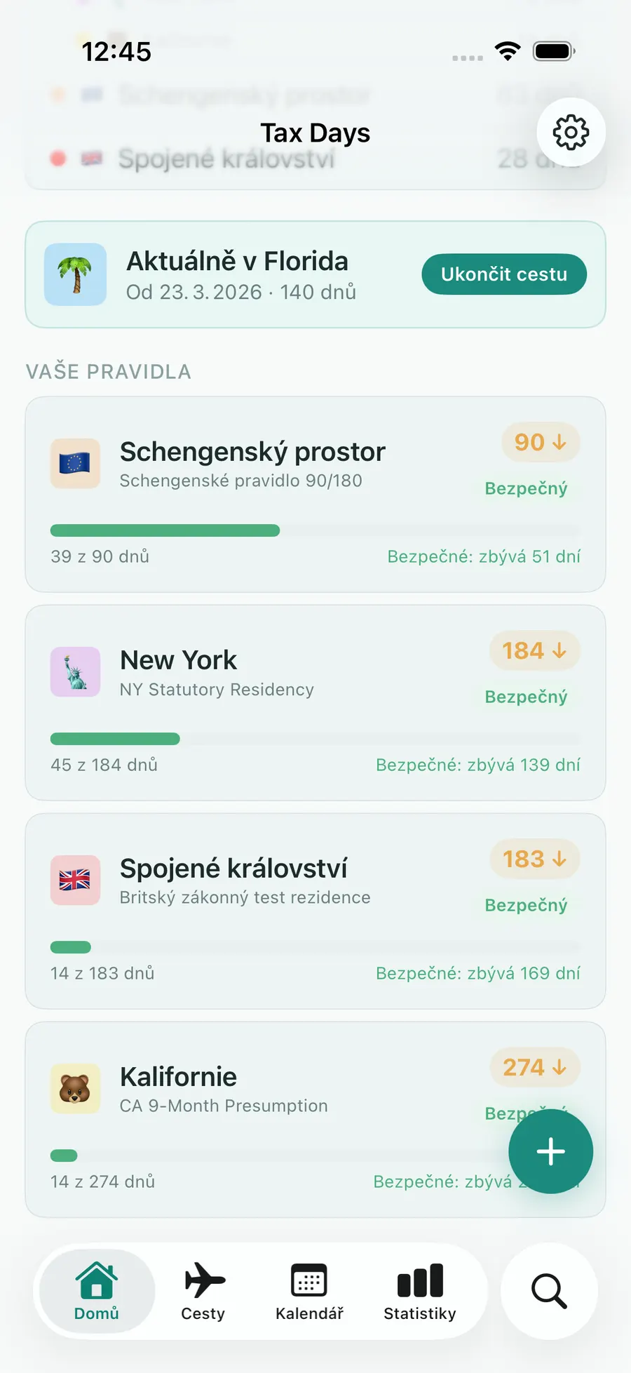 Tax Days dashboard with rule progress bars for multiple jurisdictions