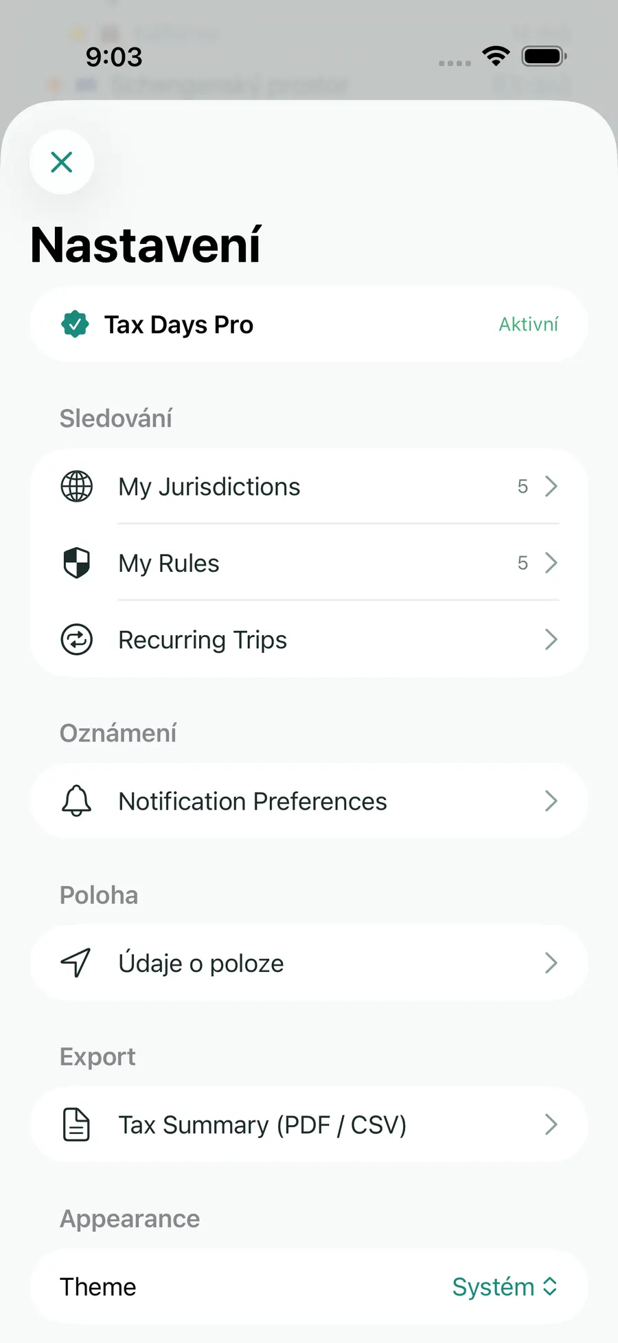 Tax Days settings screen showing supported jurisdictions and rules