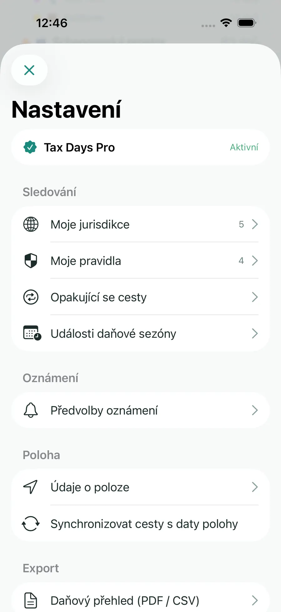 Tax Days settings showing supported jurisdictions and rules