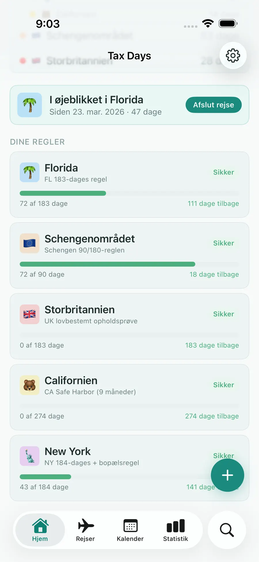 Tax Days dashboard with rule progress bars