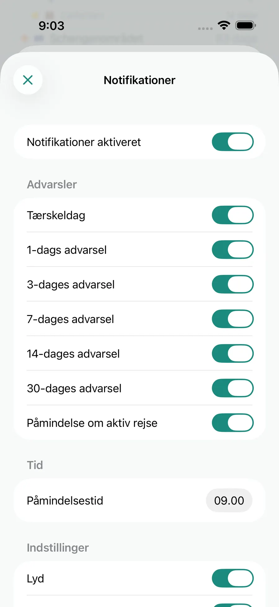 Tax Days notification settings screen