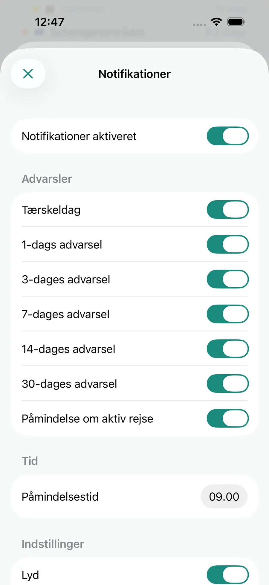Tax Days notification settings screen