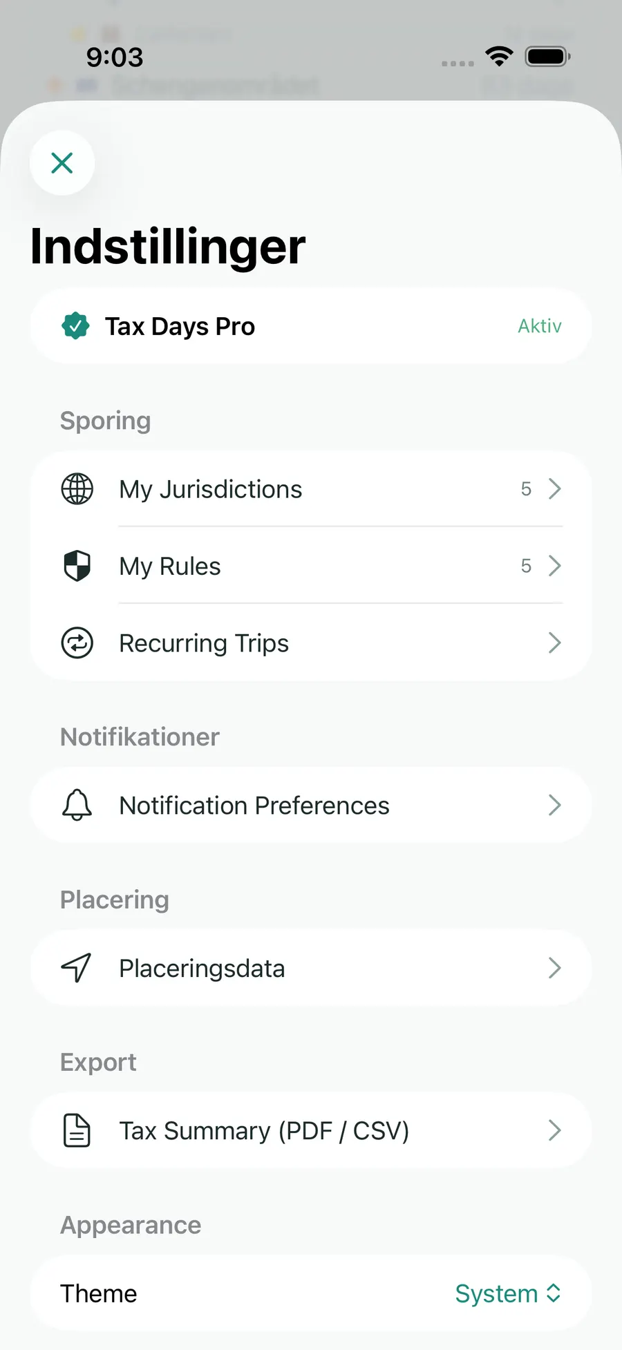 Tax Days settings screen showing supported jurisdictions and rules