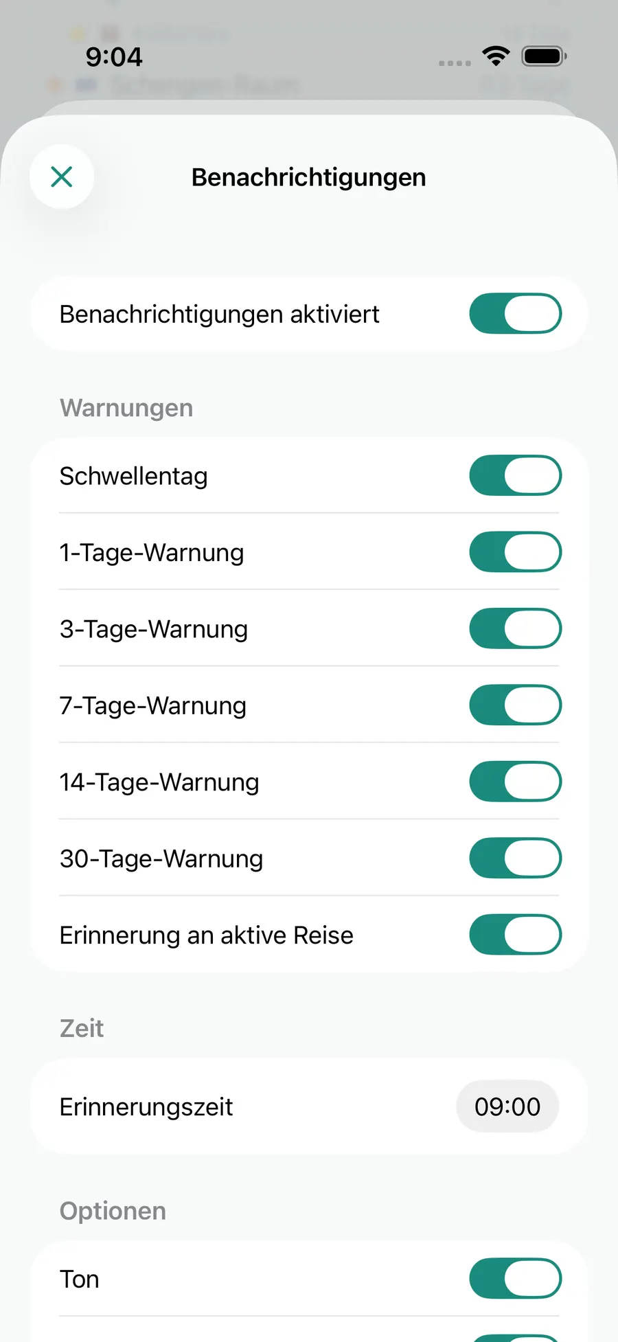 Tax Days notification settings screen