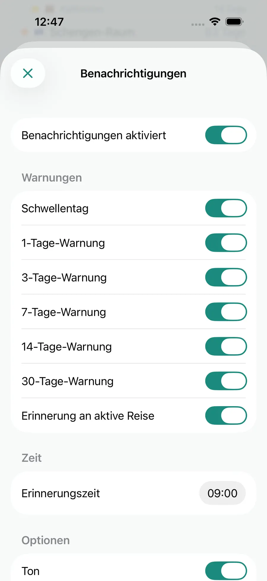 Tax Days notification settings screen