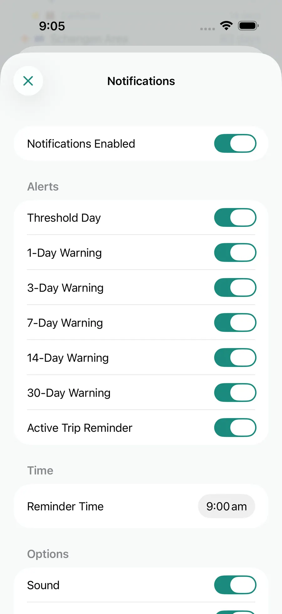 Tax Days notification settings screen