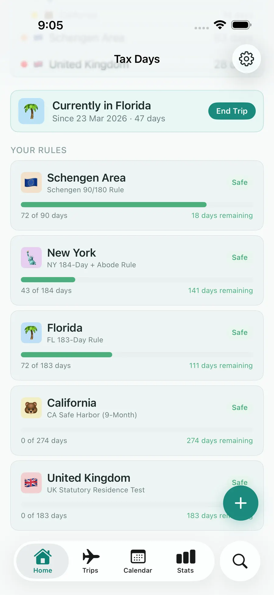 Tax Days dashboard with rule progress bars