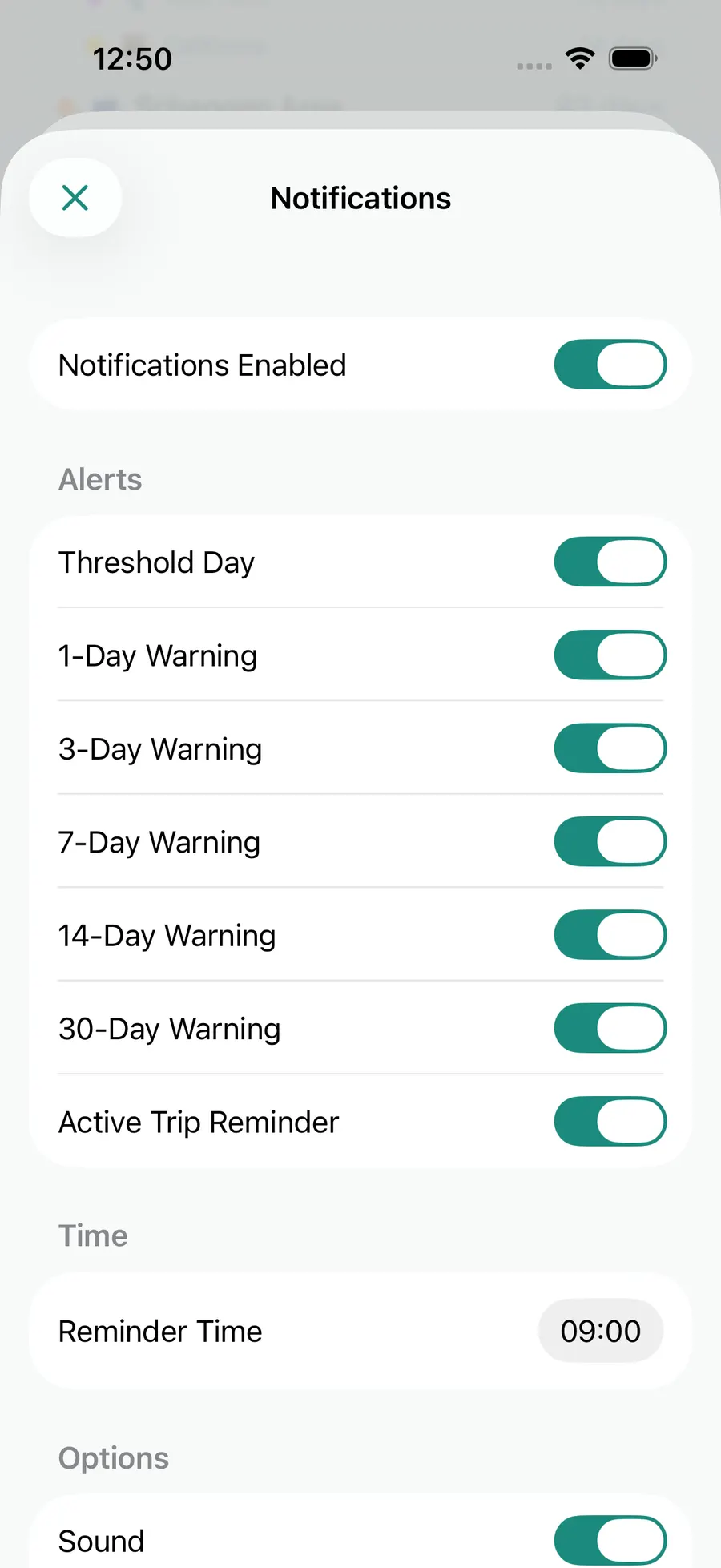 Tax Days notification settings screen