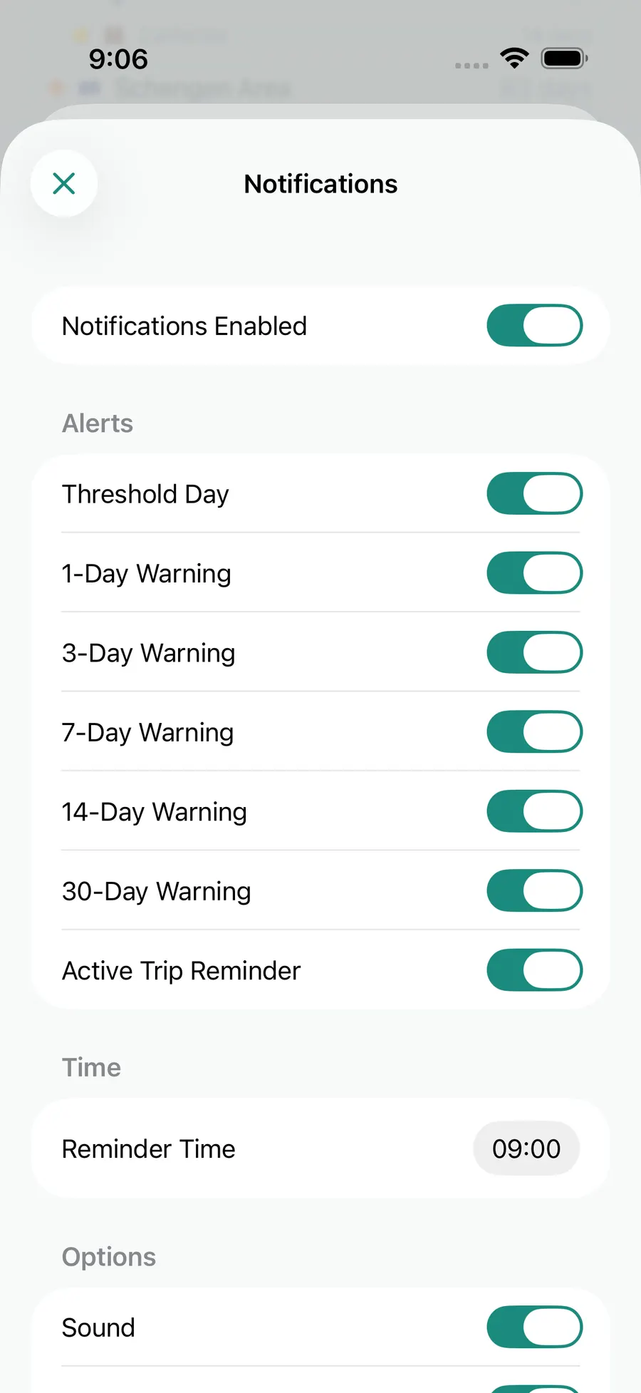 Tax Days notification settings screen