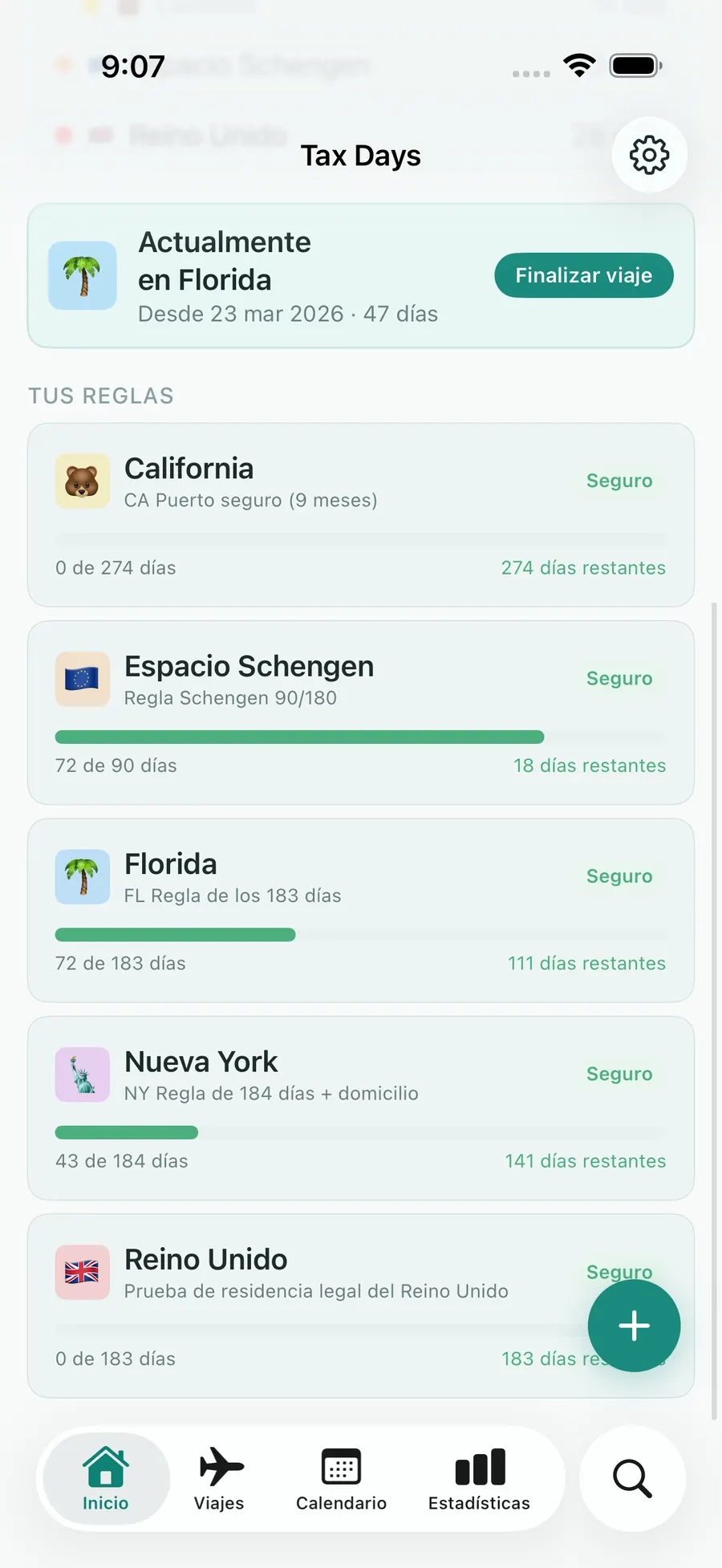 Tax Days dashboard with rule progress bars for multiple jurisdictions