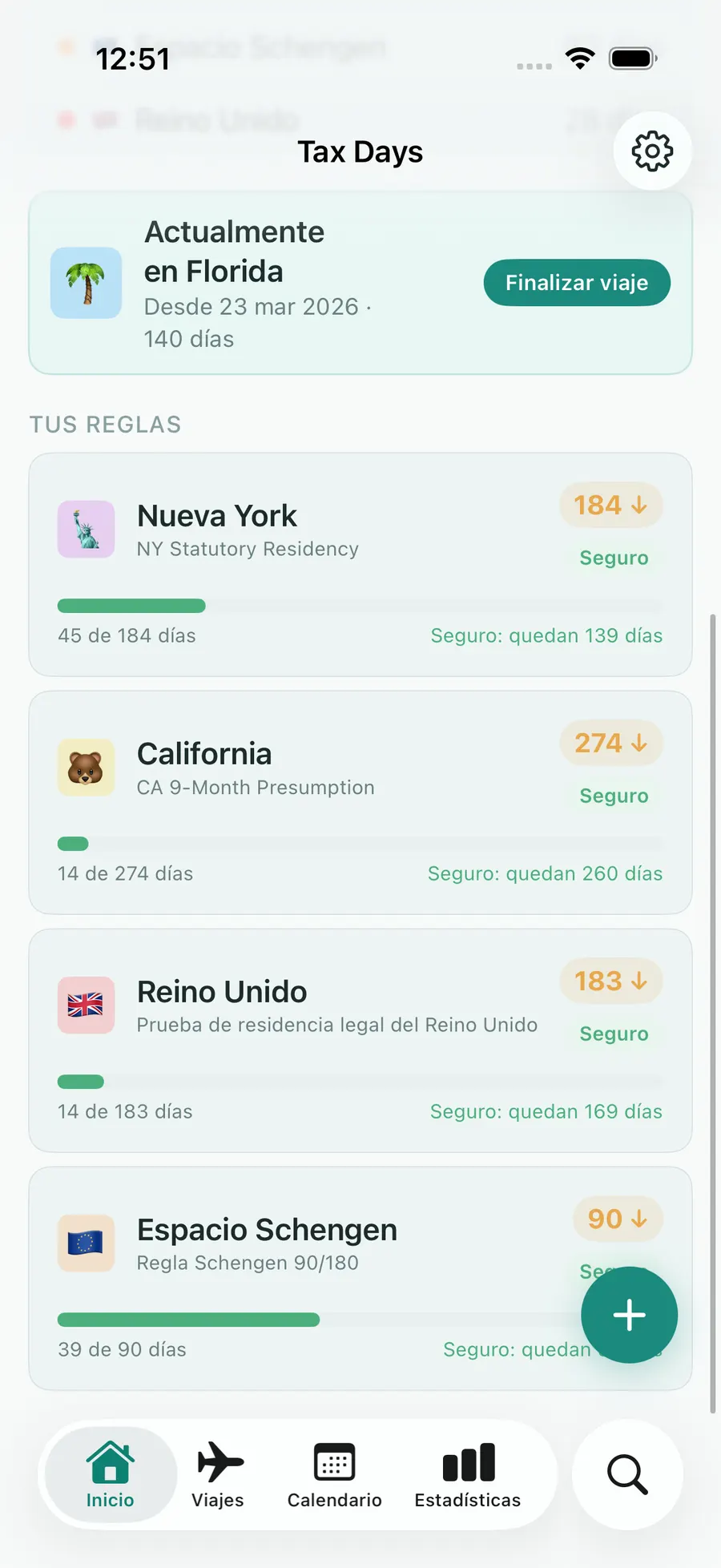 Tax Days dashboard with rule progress bars for multiple jurisdictions