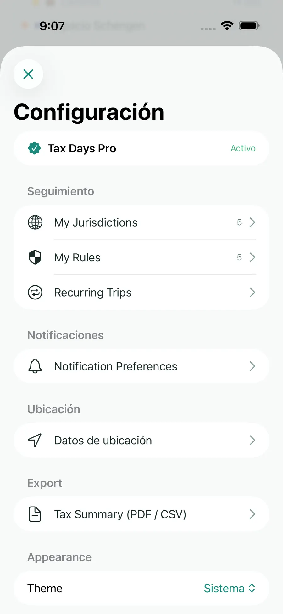 Tax Days settings screen showing supported jurisdictions and rules