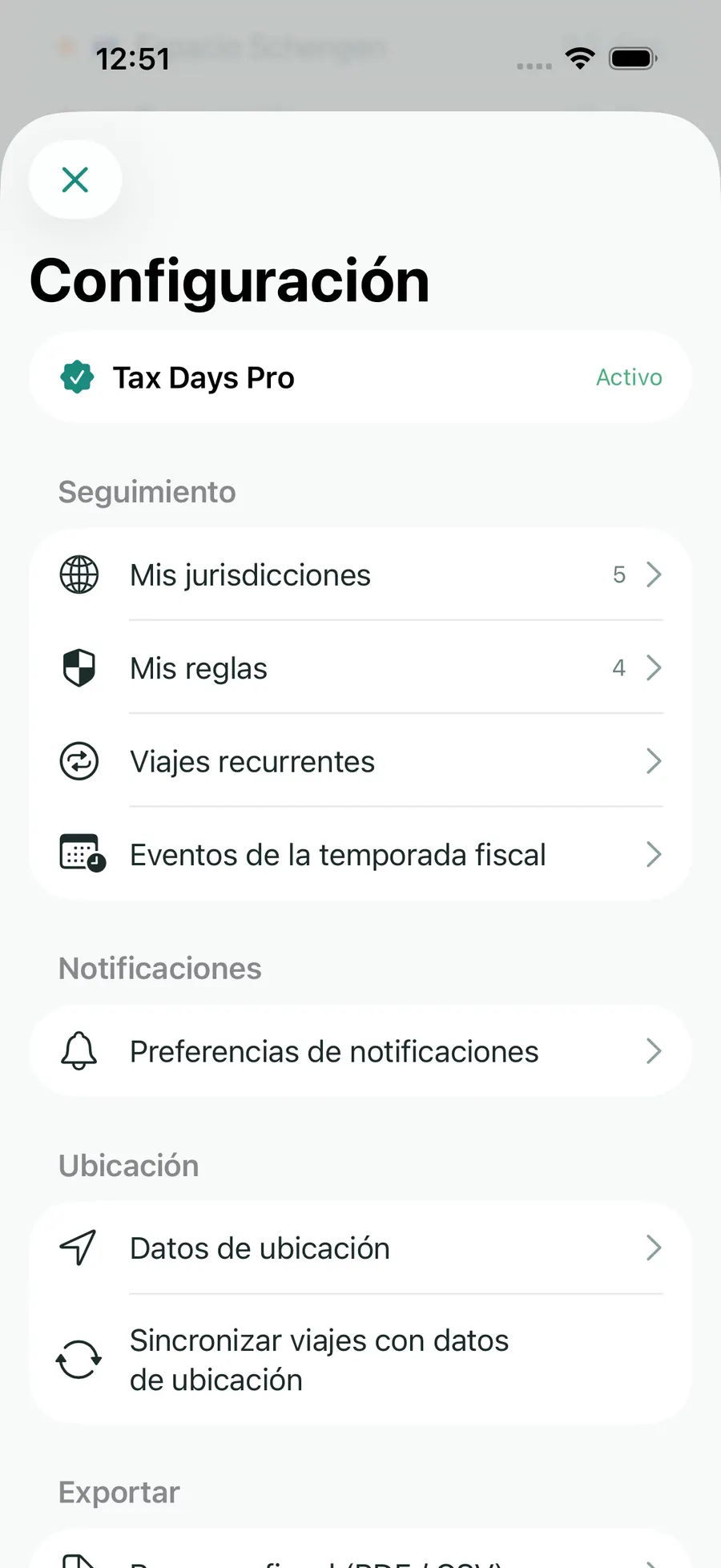 Tax Days settings showing supported jurisdictions and rules