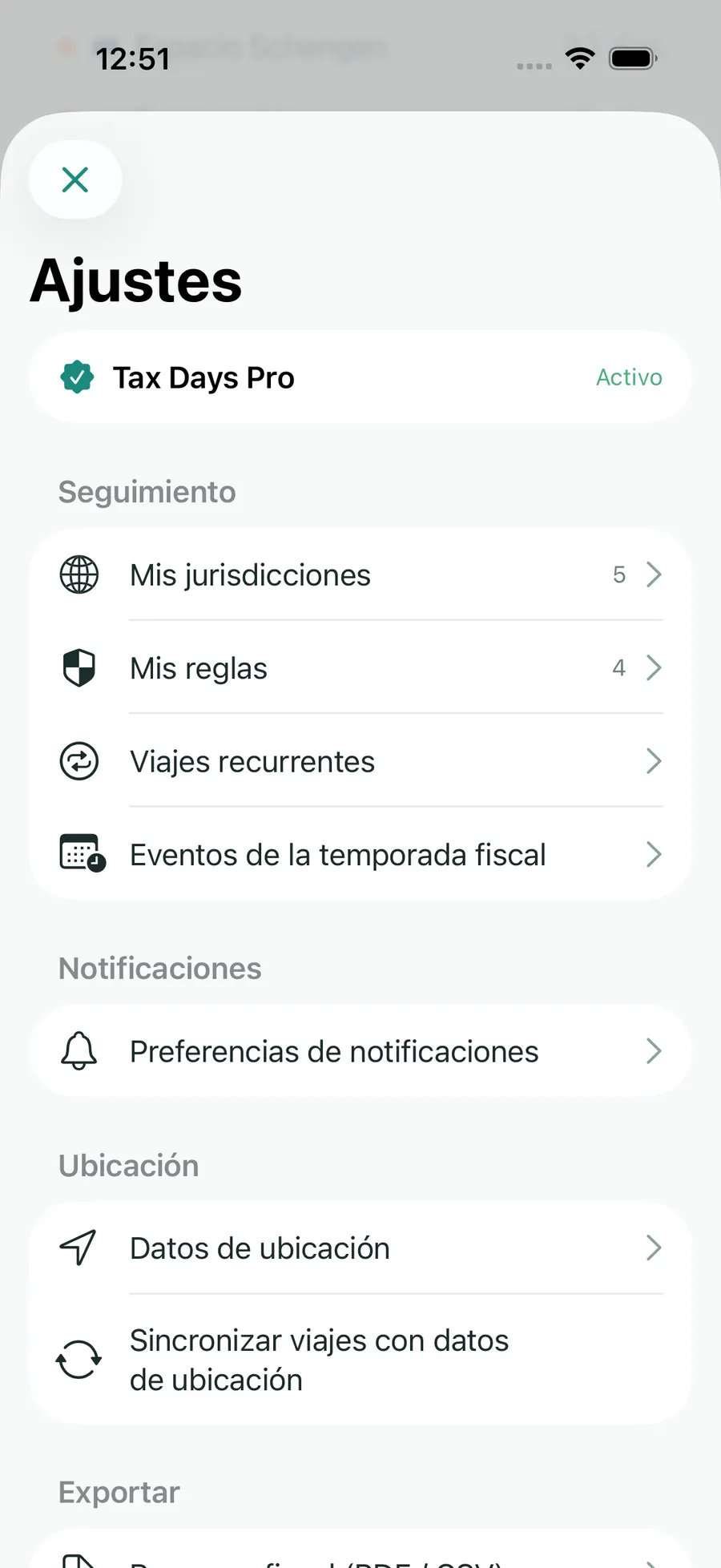 Tax Days settings showing supported jurisdictions and rules