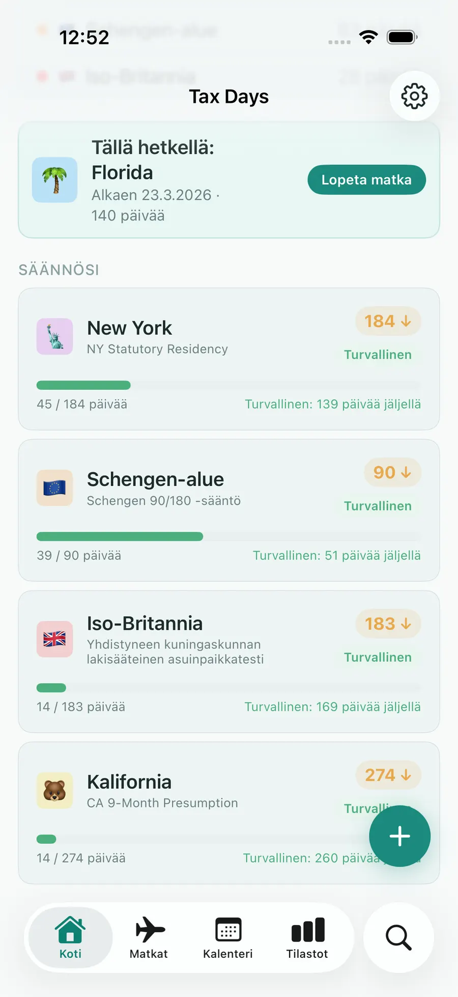 Tax Days dashboard with rule progress bars for multiple jurisdictions