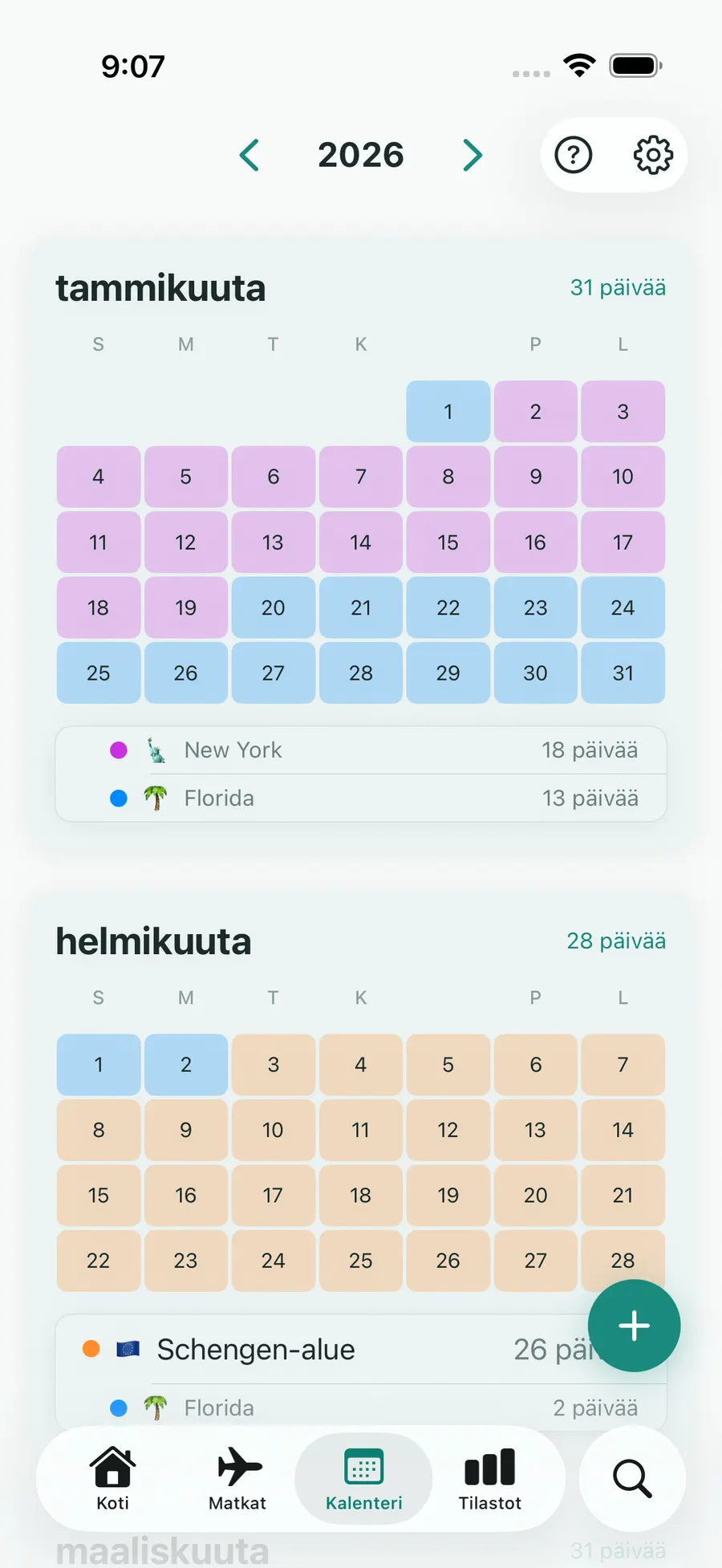 Tax Days calendar view showing tracked days across the year