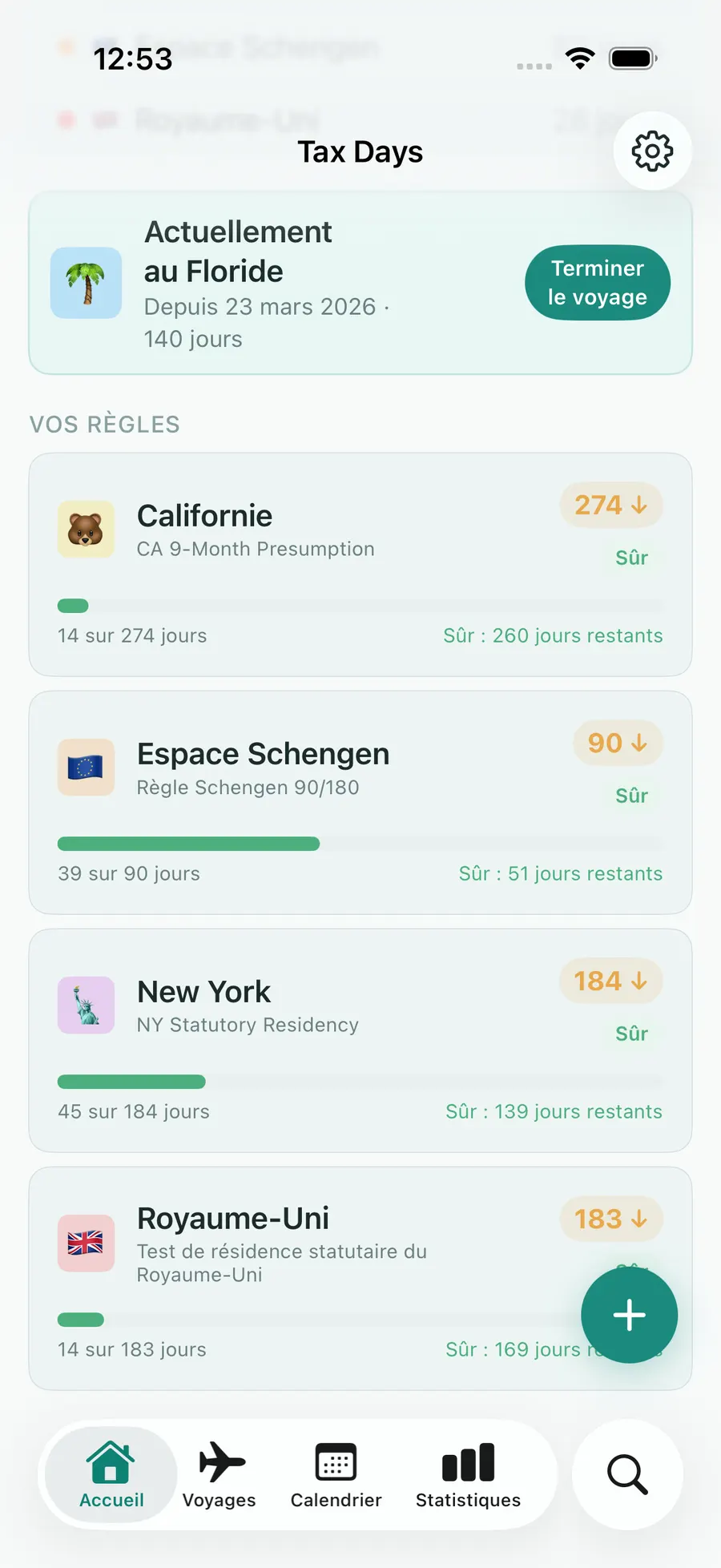 Tax Days dashboard with rule progress bars for multiple jurisdictions