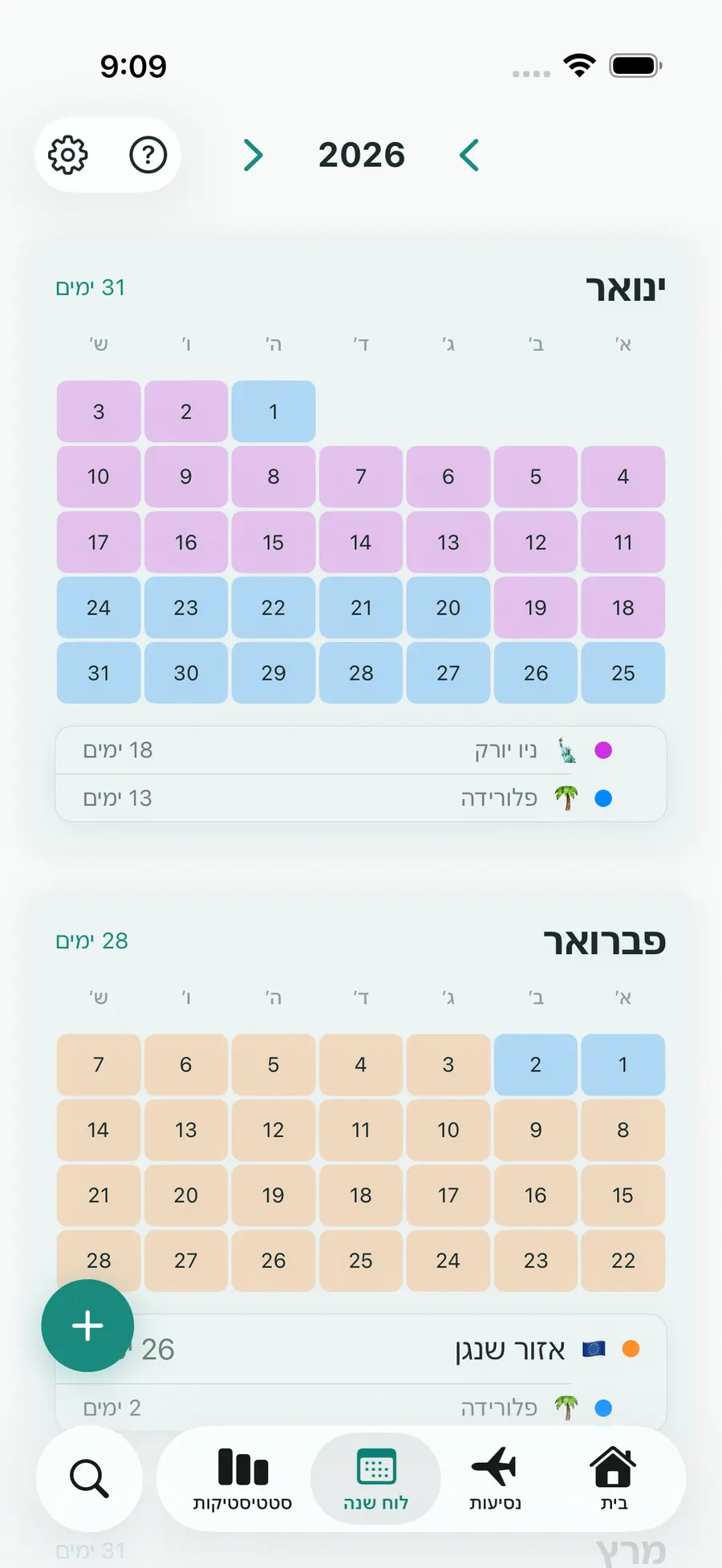 Tax Days calendar view showing tracked days across the year