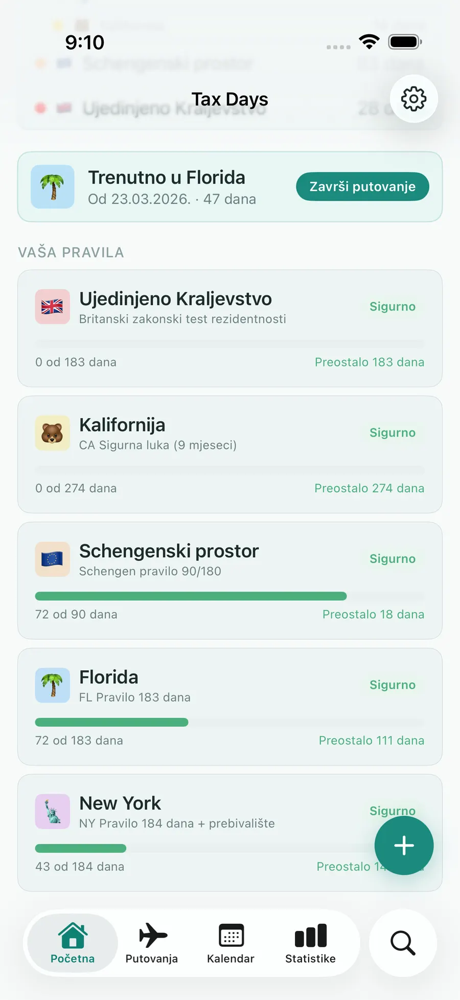 Tax Days dashboard with rule progress bars