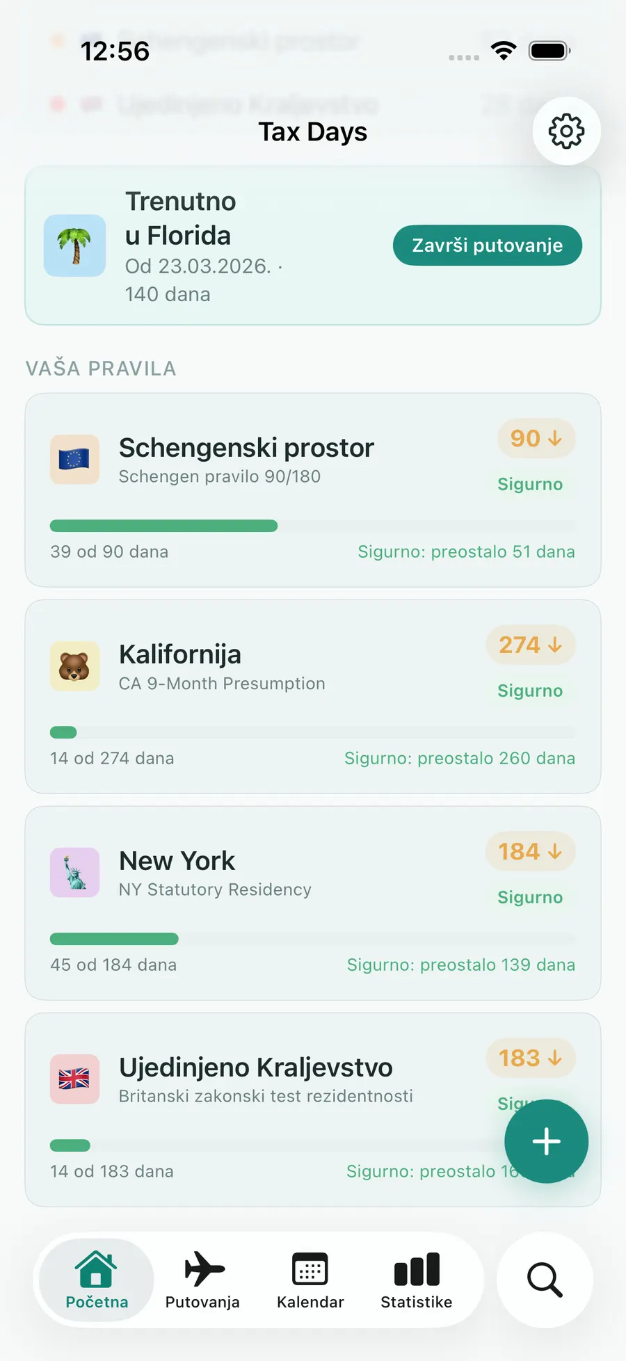 Tax Days dashboard with rule progress bars for multiple jurisdictions