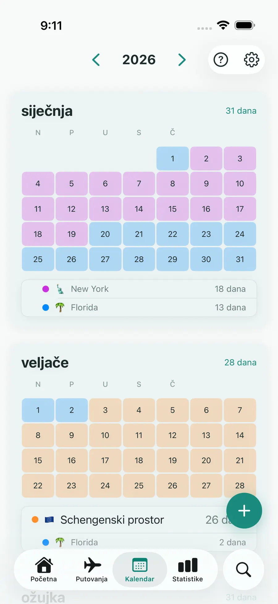 Tax Days calendar screen with trips highlighted across months