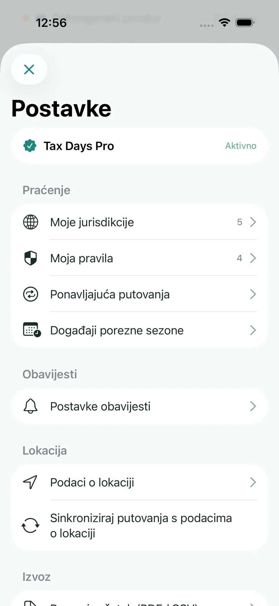Tax Days settings showing supported jurisdictions and rules
