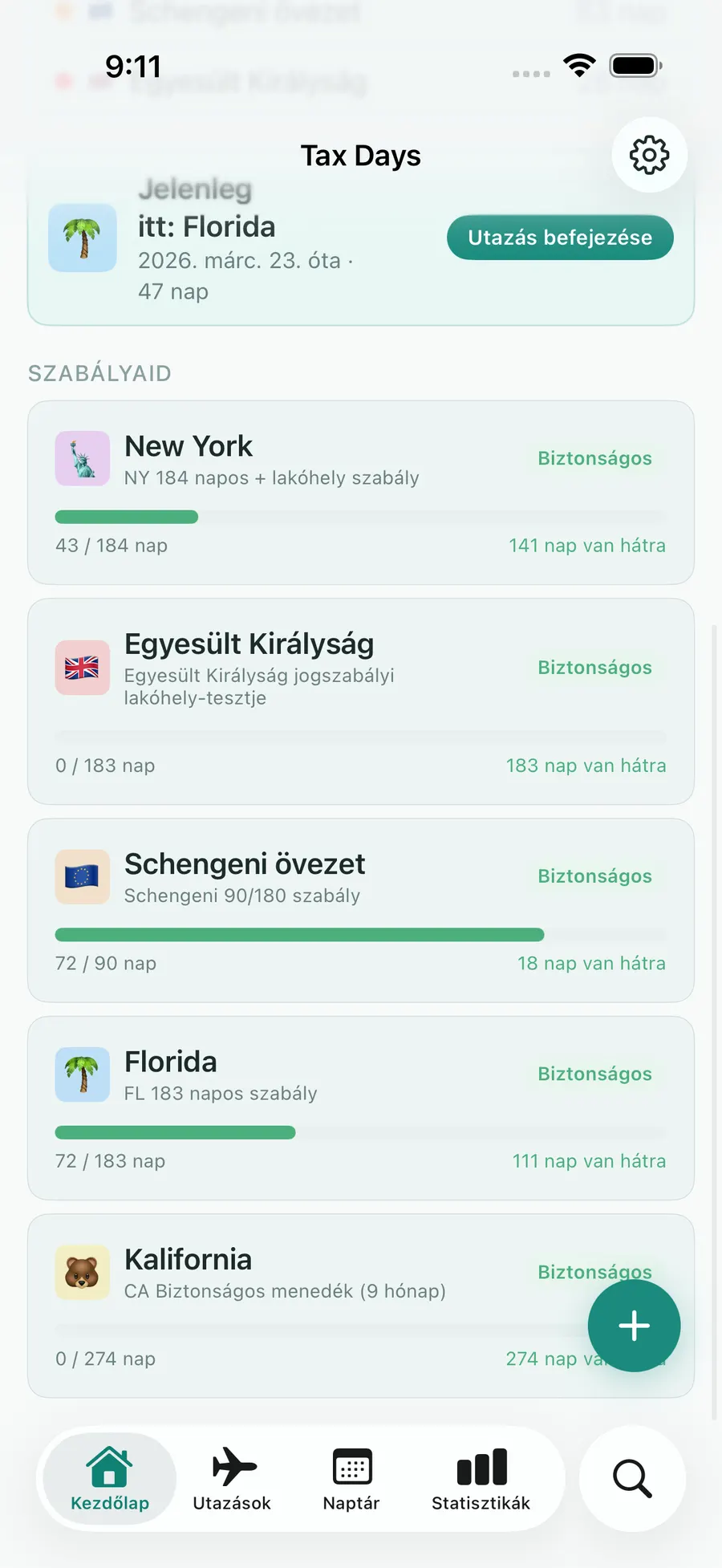 Tax Days dashboard with rule progress bars