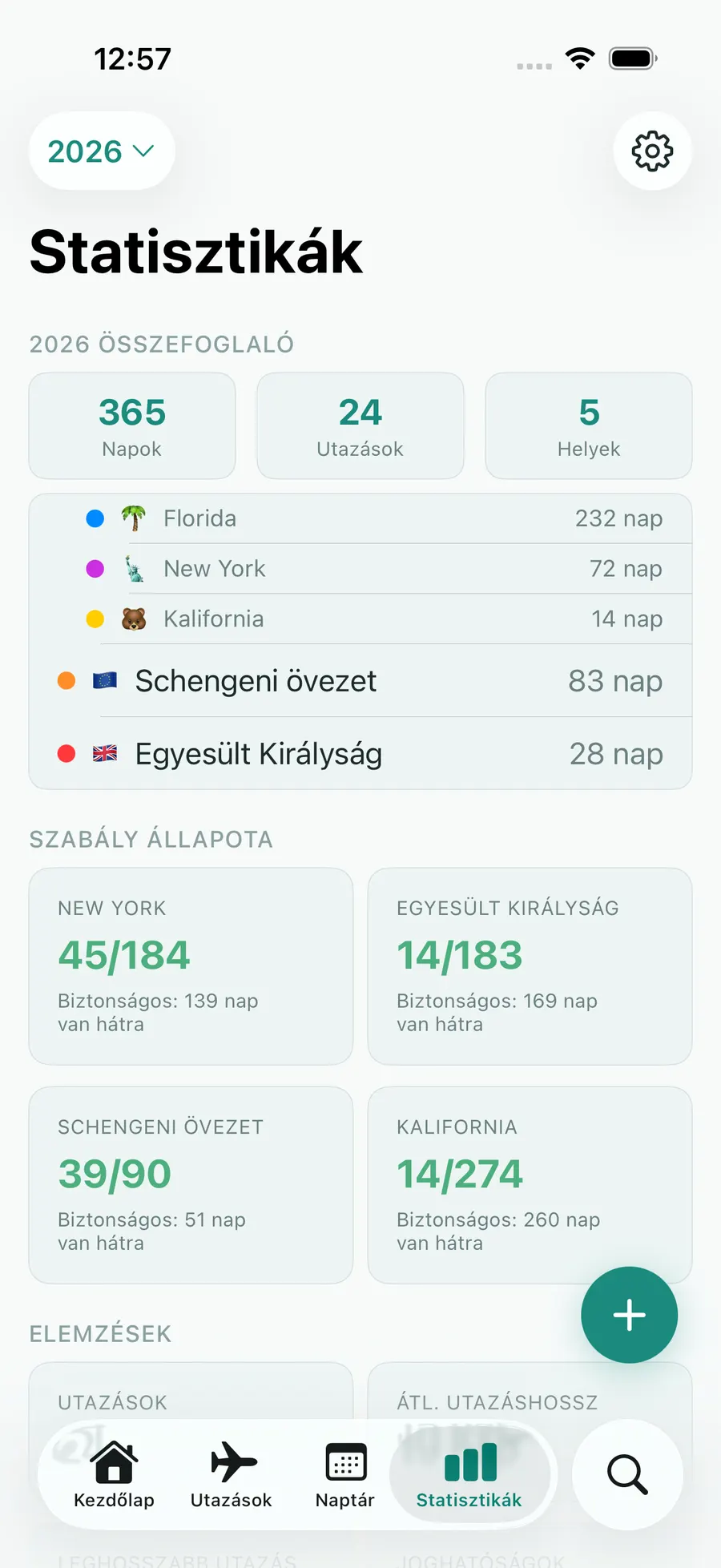 Tax Days stats screen with annual summary and per-rule status