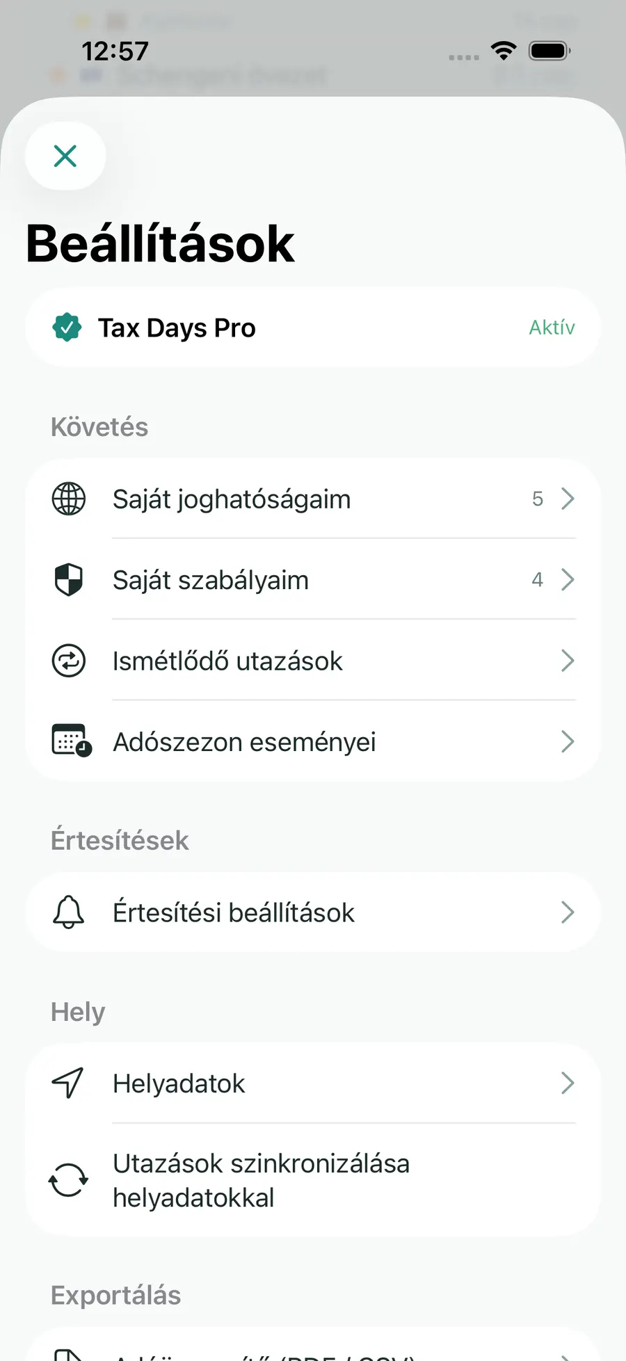 Tax Days settings showing supported jurisdictions and rules