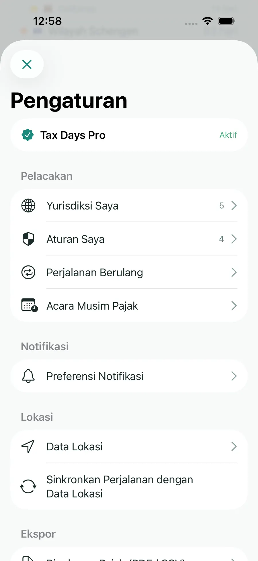 Tax Days settings showing supported jurisdictions and rules