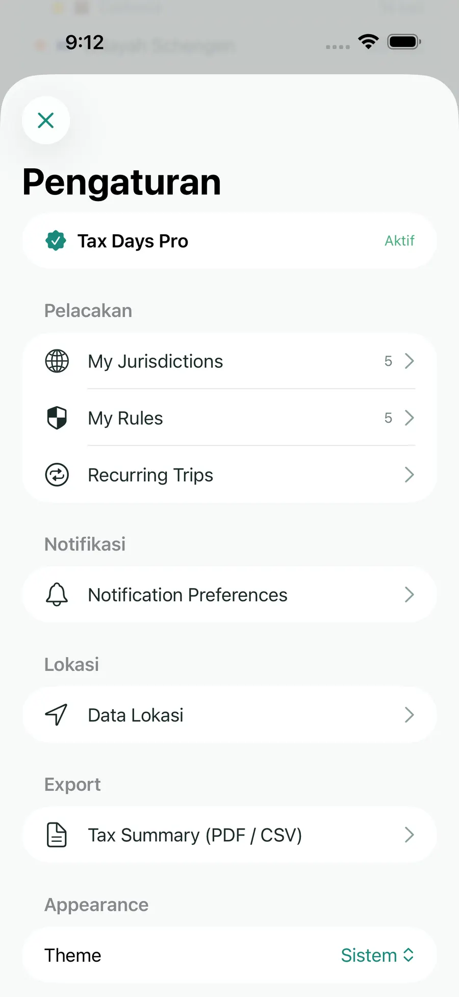 Tax Days settings screen showing supported jurisdictions and rules