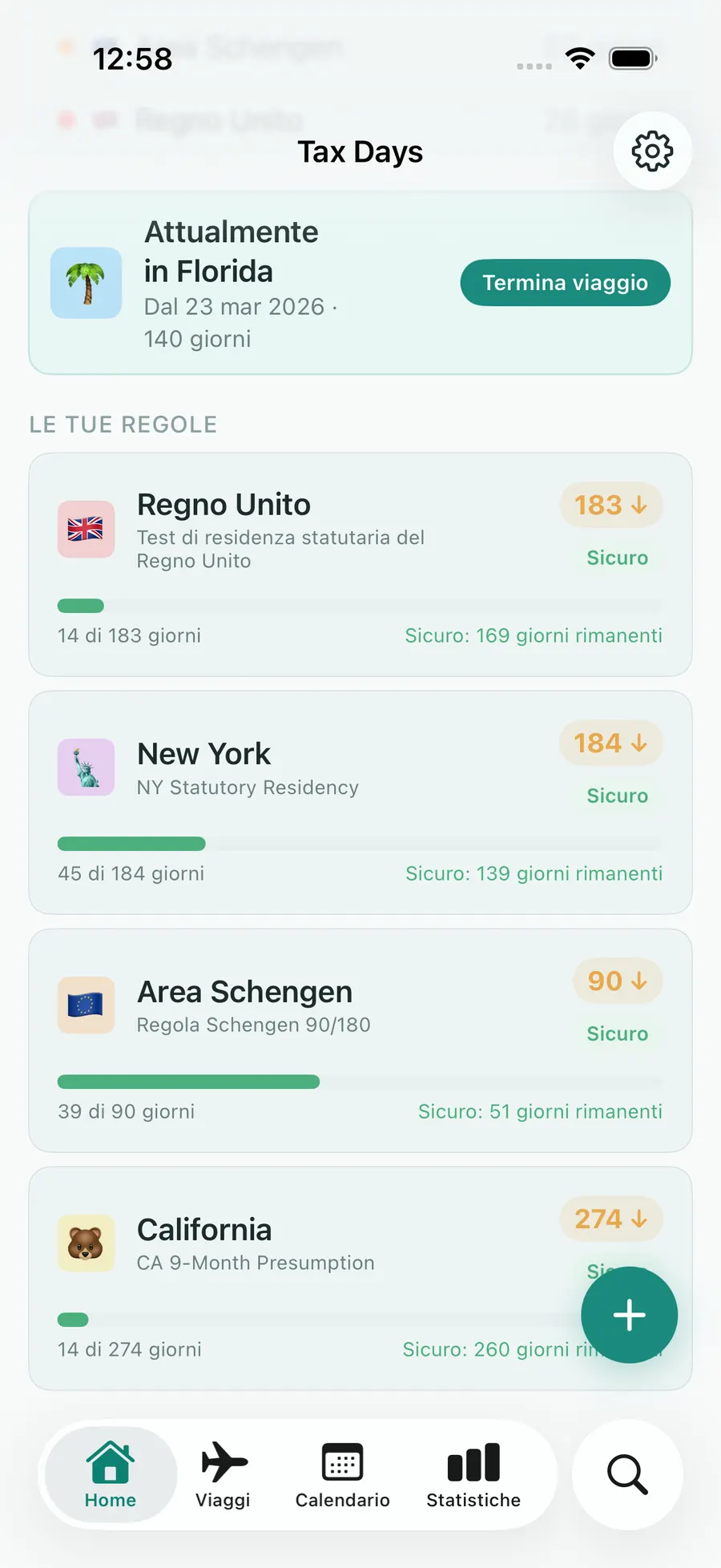 Tax Days dashboard with rule progress bars for multiple jurisdictions