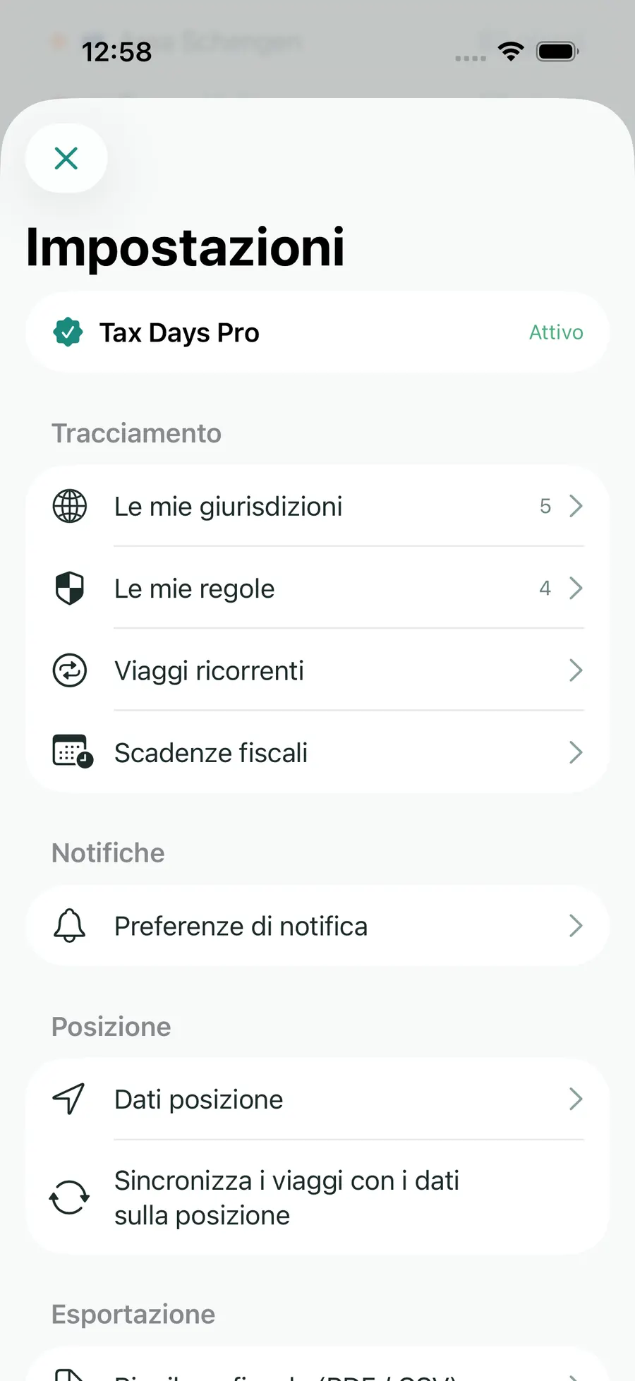 Tax Days settings showing supported jurisdictions and rules