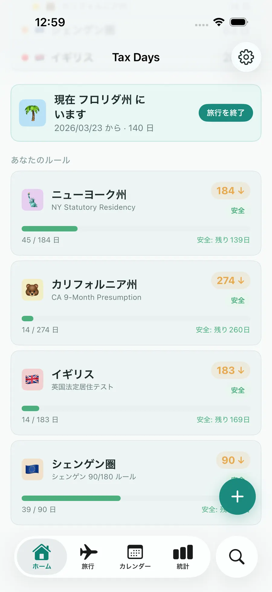 Tax Days dashboard with rule progress bars for multiple jurisdictions