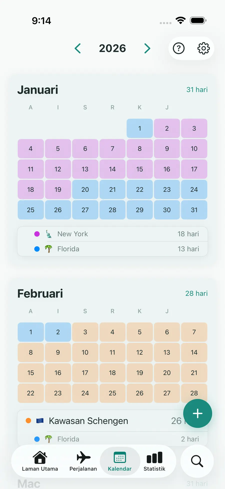 Tax Days calendar view showing tracked days across the year
