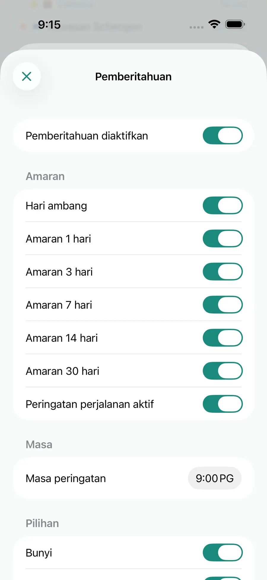Tax Days notification settings screen