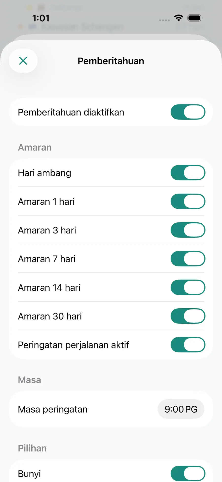 Tax Days notification settings screen