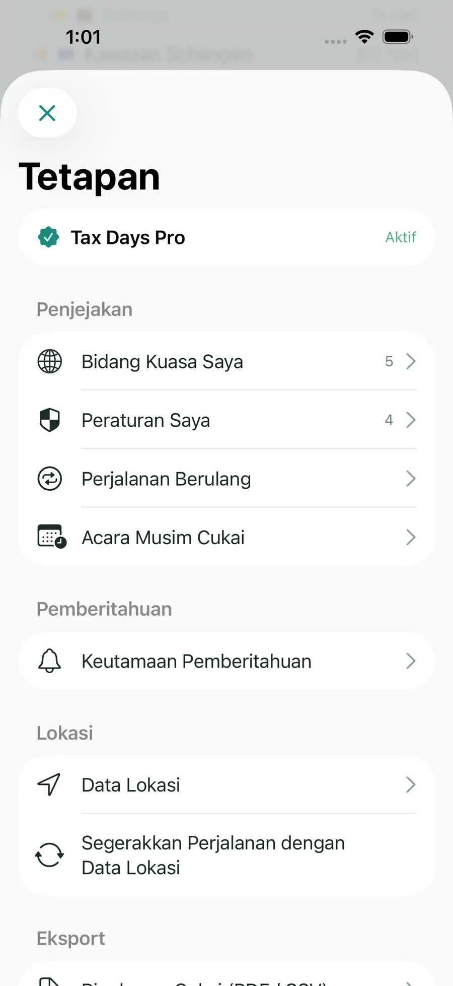 Tax Days settings showing supported jurisdictions and rules