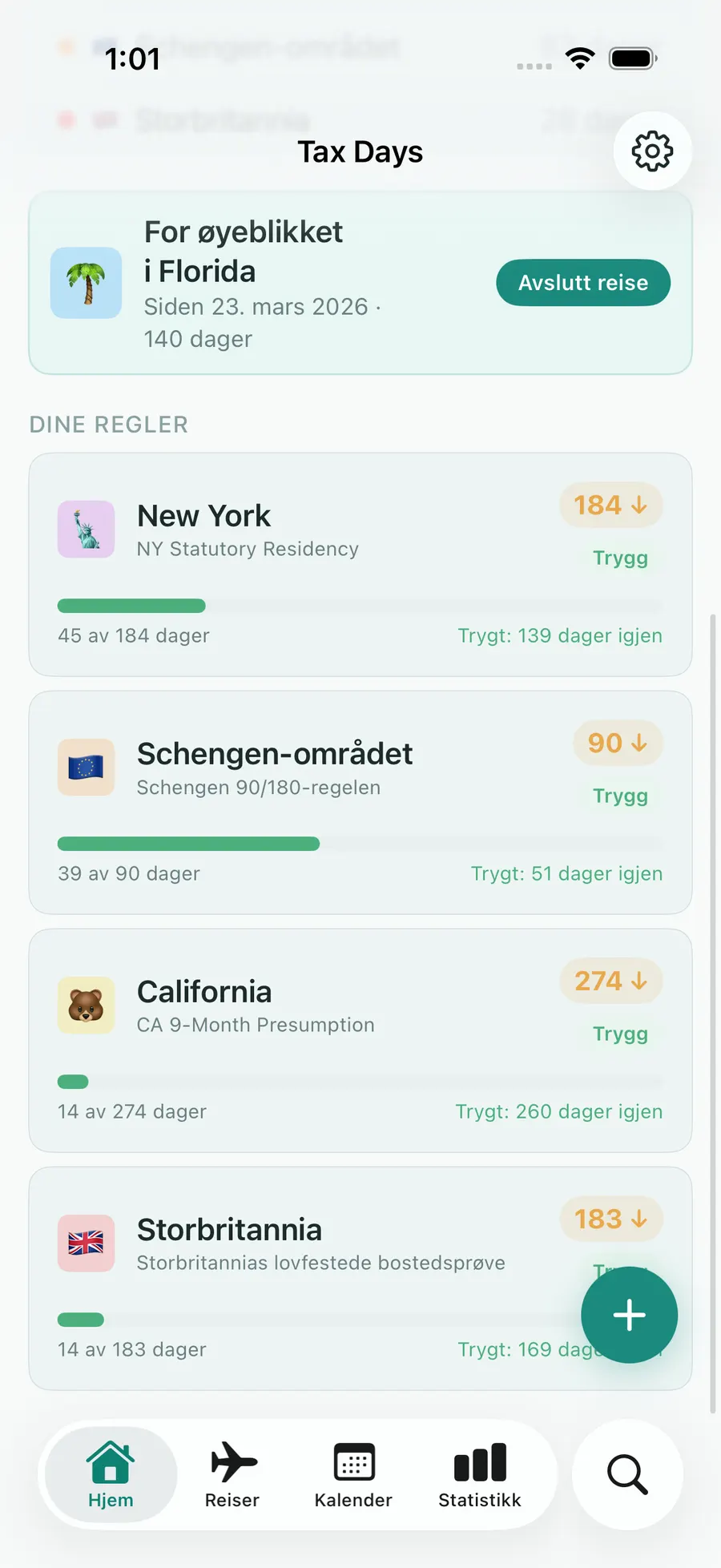Tax Days dashboard with rule progress bars for multiple jurisdictions