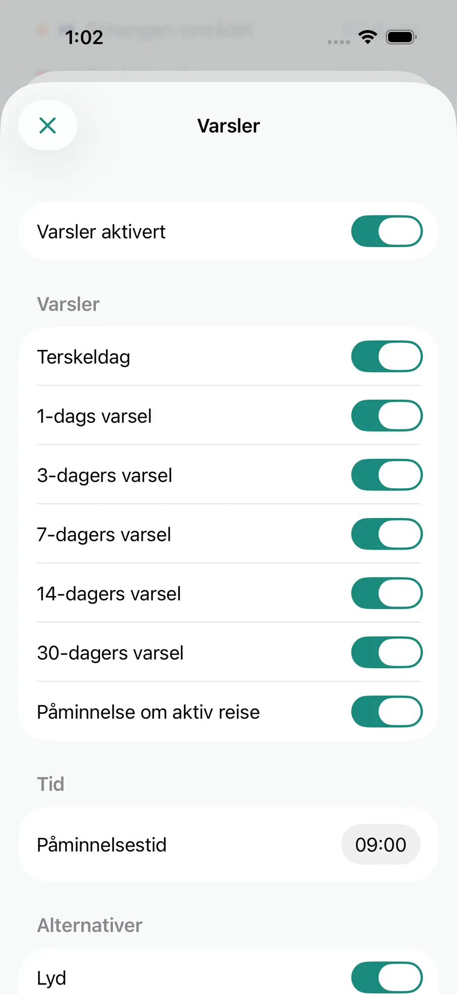 Tax Days notification settings screen