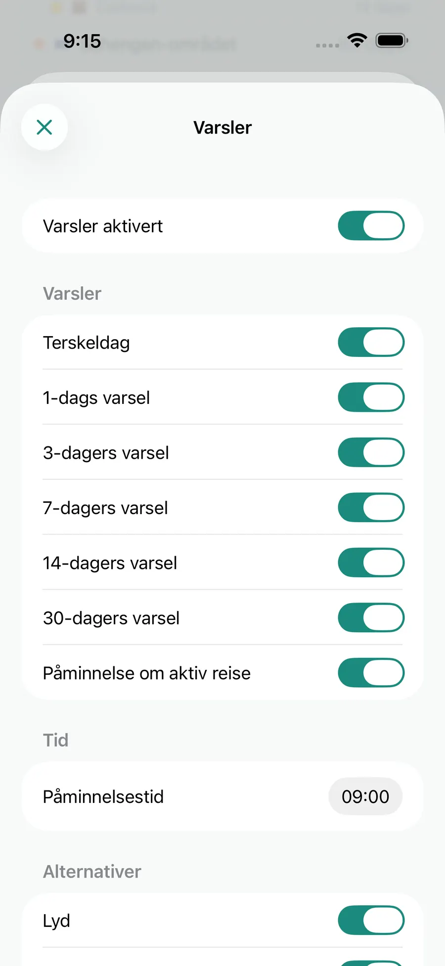 Tax Days notification settings screen