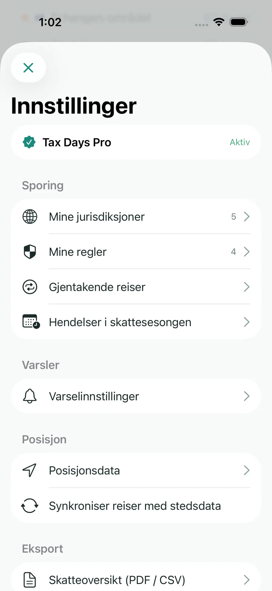 Tax Days settings showing supported jurisdictions and rules