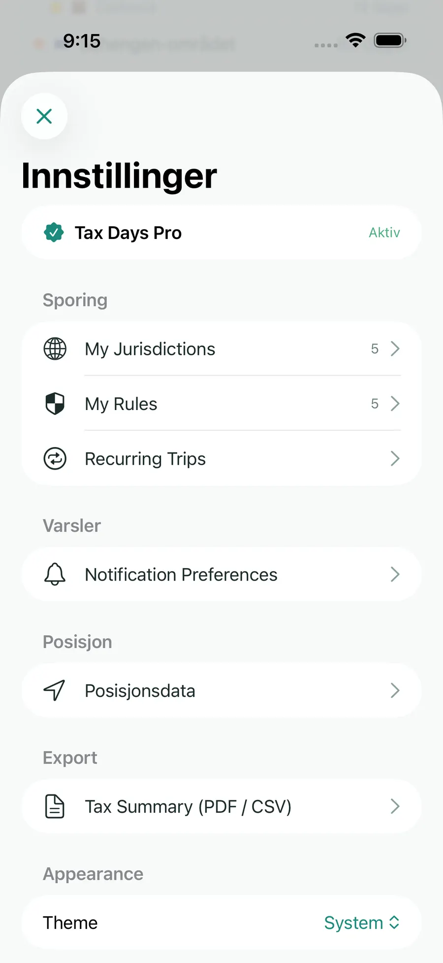 Tax Days settings screen showing supported jurisdictions and rules