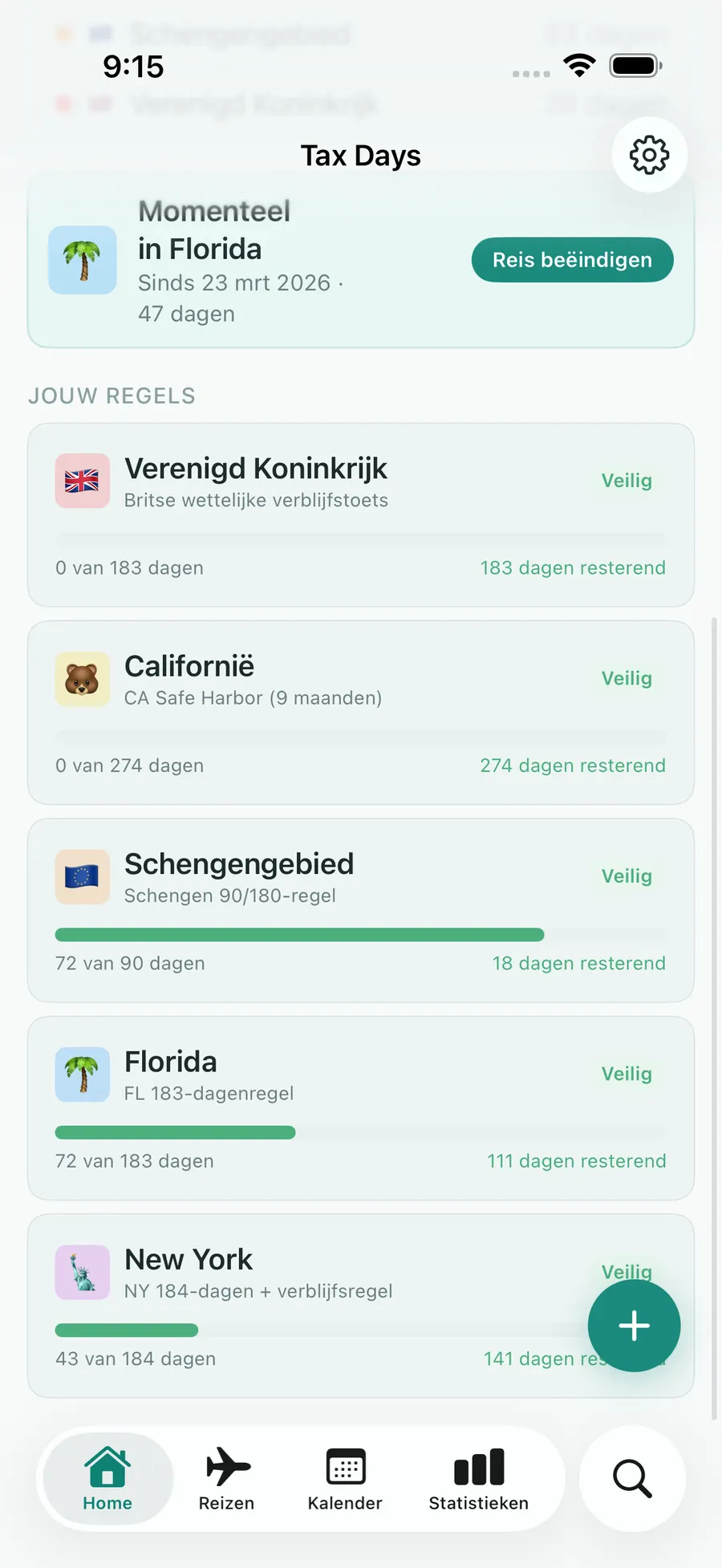 Tax Days dashboard with rule progress bars for multiple jurisdictions