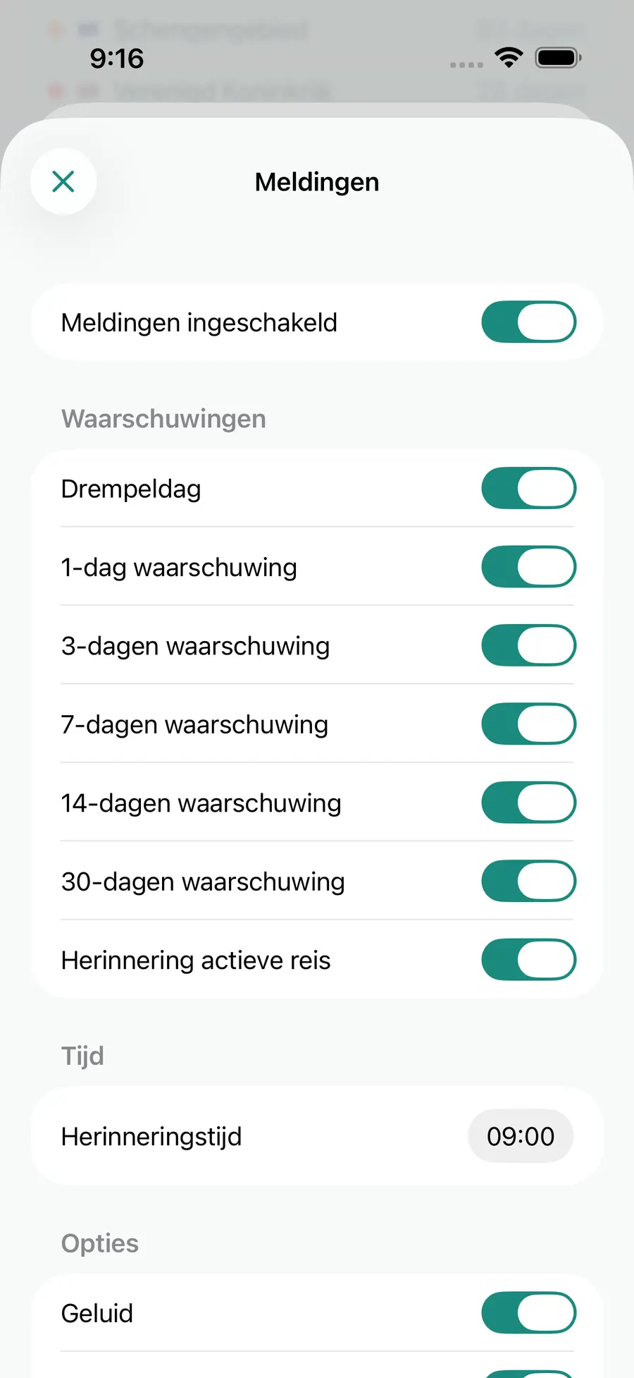 Tax Days notification settings screen